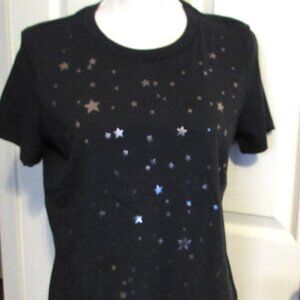 ANTHROPOLOGIE SOL ANGELES Short Sleeve Tee Top Black with Silver Stars  Size S